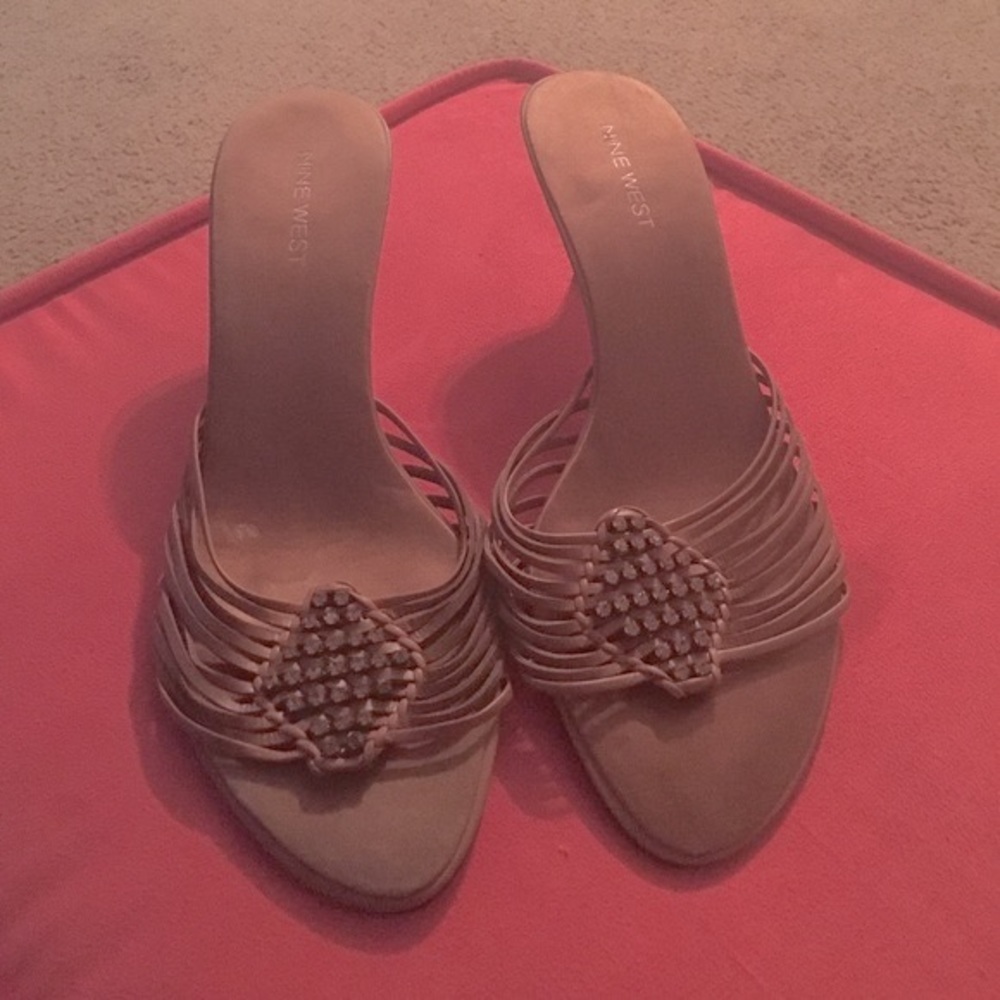 Brown jeweled kitten heel sandal